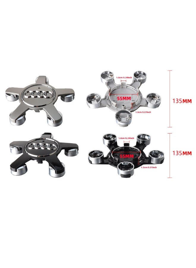 أودي مجموعة 4 أغطية مركز عجلات سوداء بمقاس 135 مم لسيارات أودي | أغطية عجلات بديلة عالية الجودة من ABS | تركيب سهل | تشطيب كرومي أنيق - Image 4